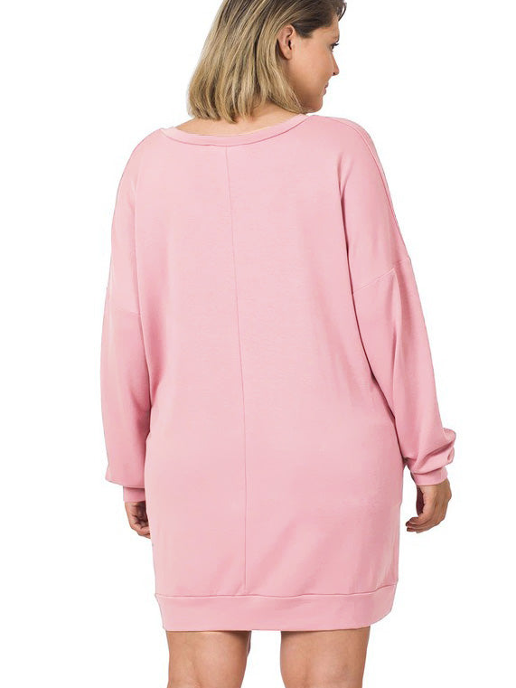 Nellie Plus Size French Terry Sweatshirt in Baby Pink