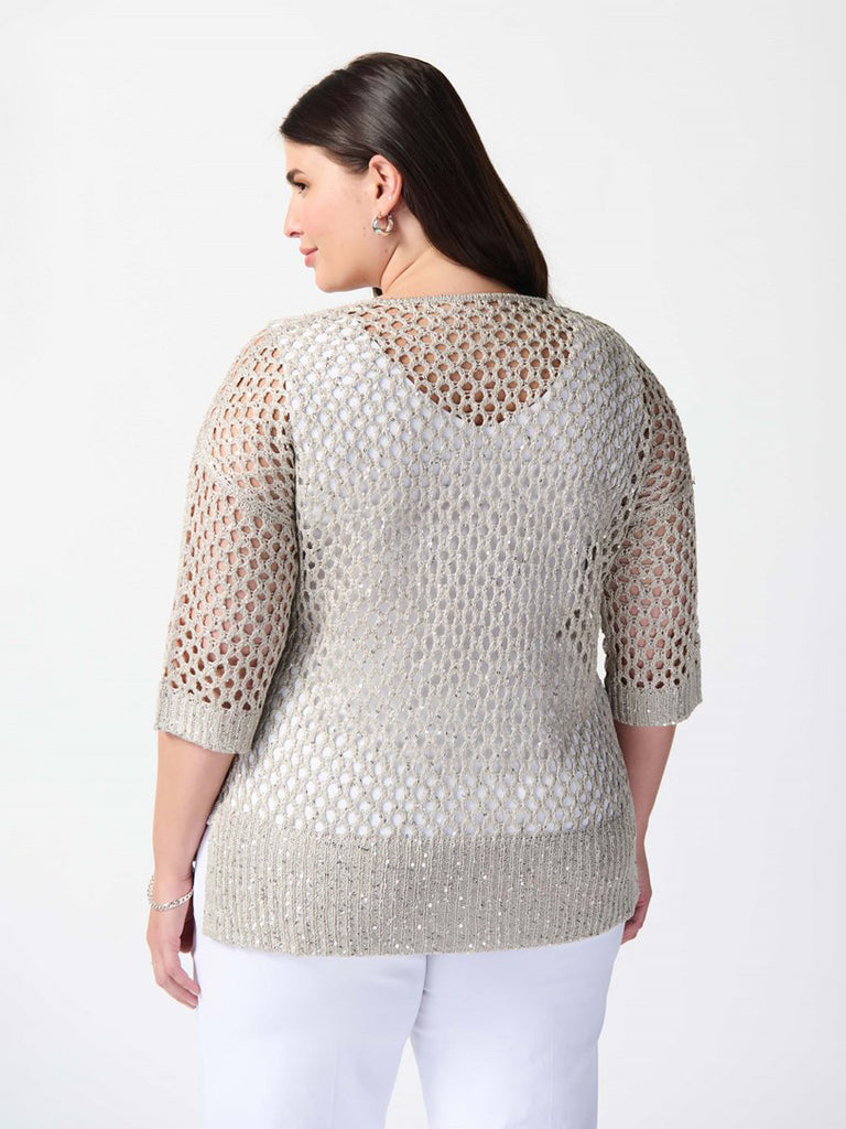 Serene Plus Size Open Stitch Sweater with Sequins by Designer Joseph Ribkoff 241922