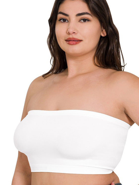 Ella Plus Size Seamless Bandeau in White
