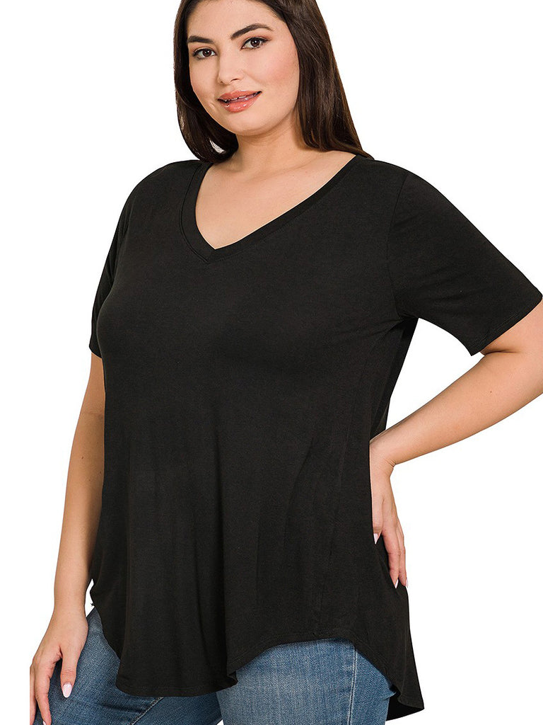 Sasha Plus Size Long T-shirt in Black