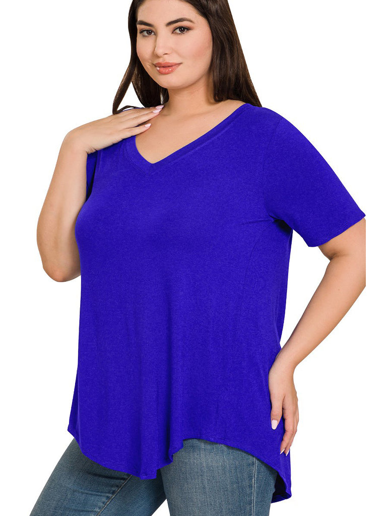 Sasha Plus Size Long T-shirt in Bright Blue