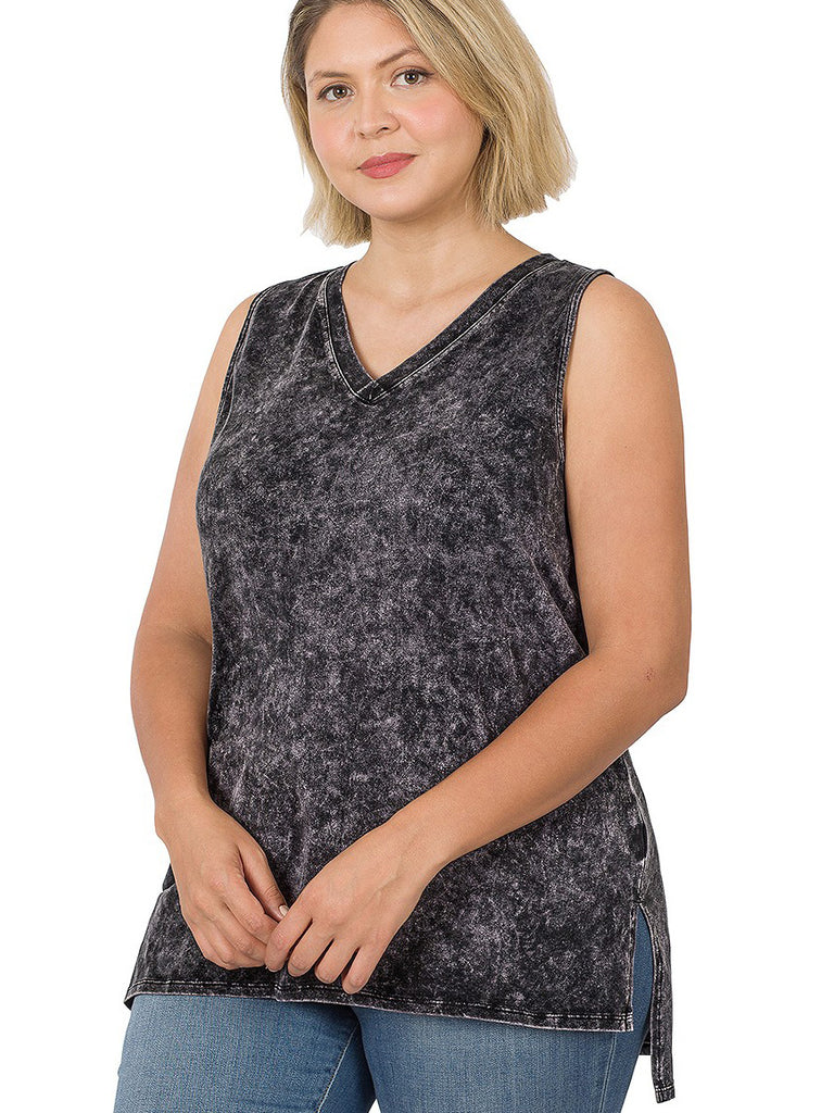 Janice Plus Size Mineral Wash Top in Charcoal