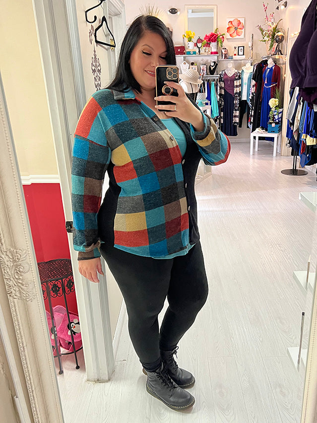 Carly Plus Size Shacket in Plaid Multi