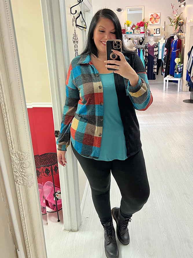 Carly Plus Size Shacket in Plaid Multi