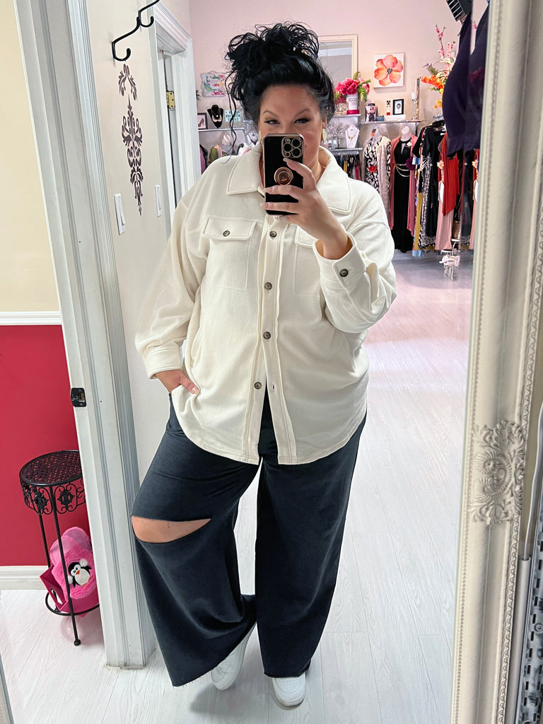 Cooper Plus Size Shacket in Ivory