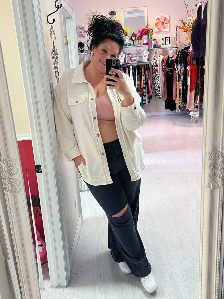 Cooper Plus Size Shacket in Ivory
