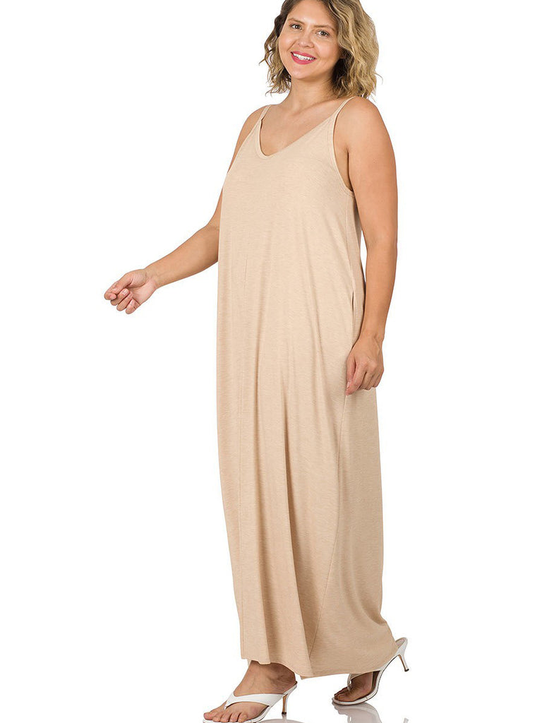 Sienna Plus Size Maxi Dress in Heather Beige