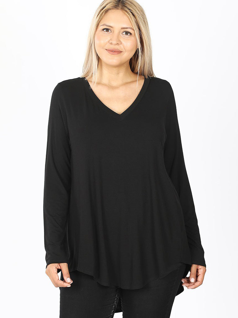 Elsie Plus Size Long Sleeve T-shirt in Black