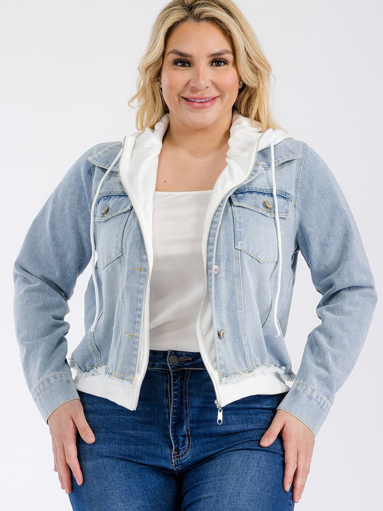 Hunter Plus Size Jean Jacket with Hoodie