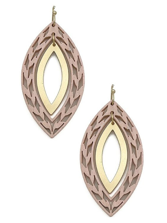 Marquise Wood Cut Out Earring