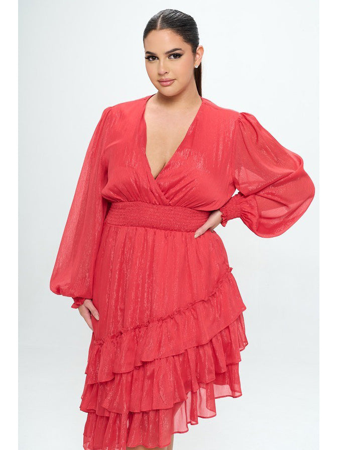 Rita Plus Size Party Dress in Candy Red