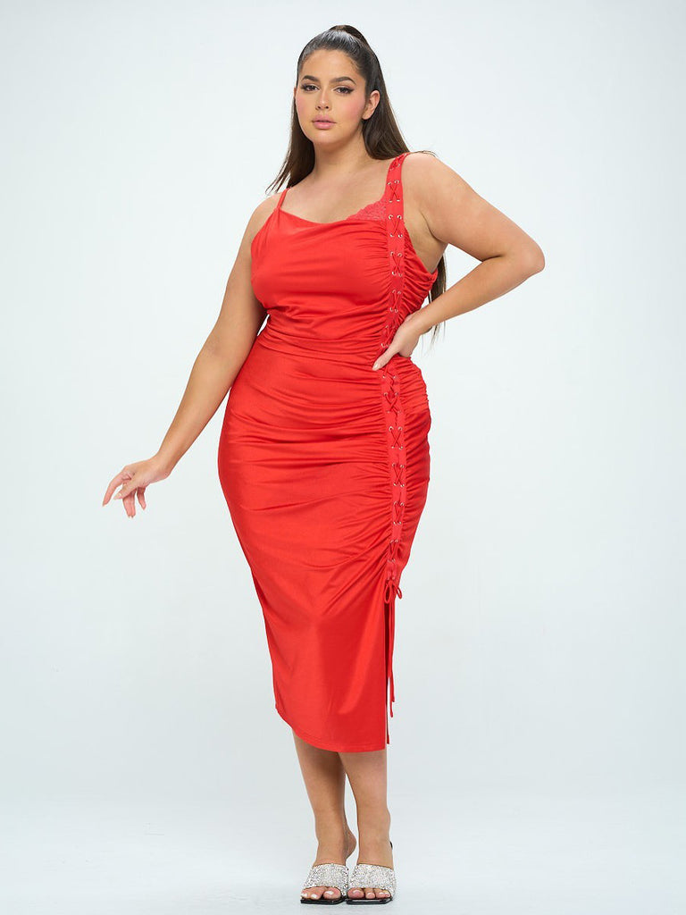 Julia Plus Size Lace Up Dress in Red