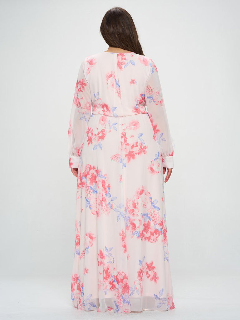 Abigail Plus Size Chiffon Maxi Dress in Blush Floral