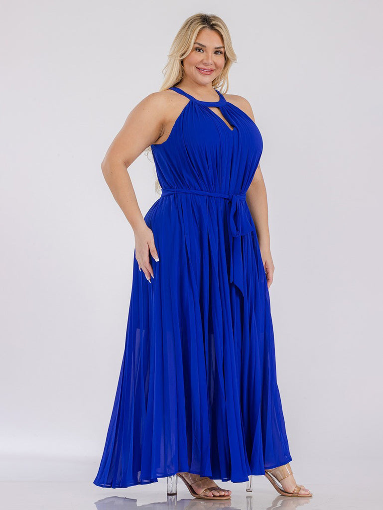 Jasmine Plus Size Pleated Maxi Dress in Royal Blue