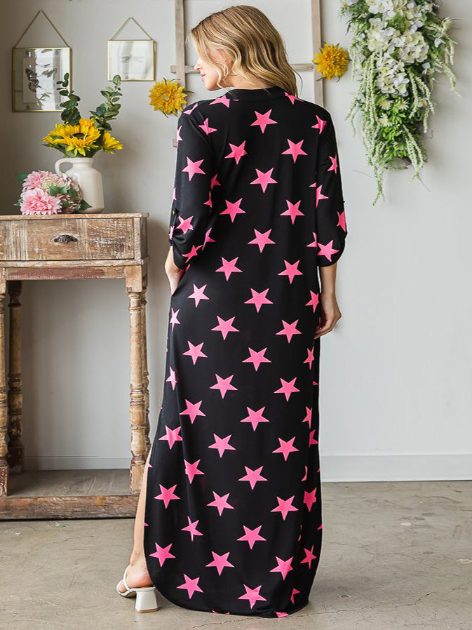 Cora Plus Size Maxi Dress in Pink Star