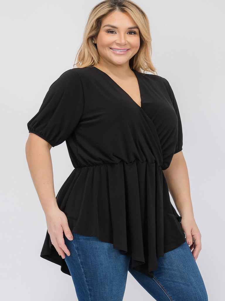 Evelyne Plus Size Pointed Top in Black