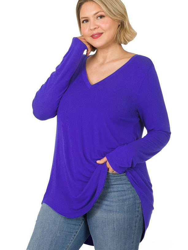 Elsie Plus Size Long Sleeve T-shirt in Bright Blue