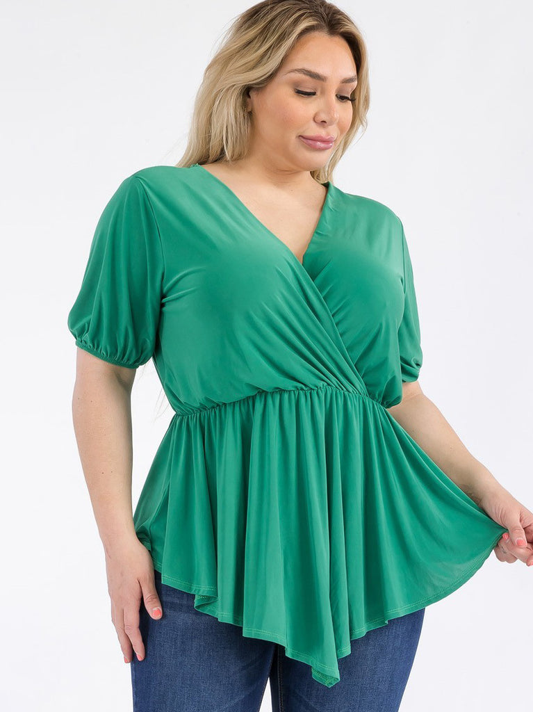 Evelyne Plus Size Pointed Top in Kelly Green