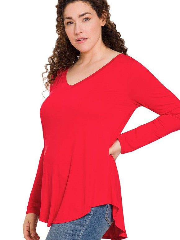 Elsie Plus Size Long Sleeve T-shirt in Bright Red