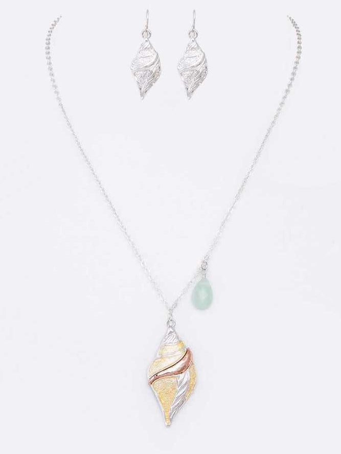 Enamel Sea Shell Pendant Necklace Set
