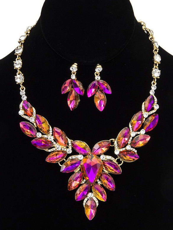 Faceted Crystal Gem Marquise Necklace Set