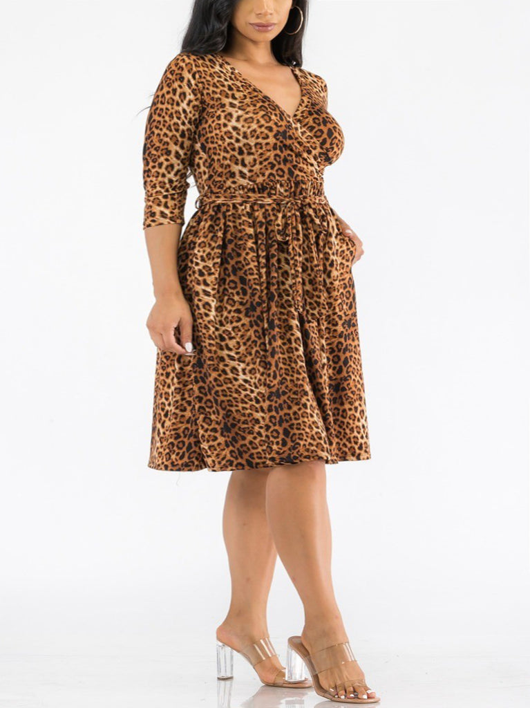 Harmony Plus Size Fit & Flare Dress in Leopard