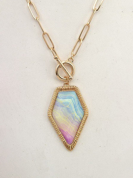 Framed Faceted Stone Pendant Necklace