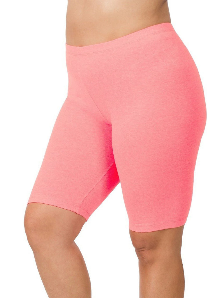 Gabby Plus Size Premium Cotton Biker Shorts in Coral Pink